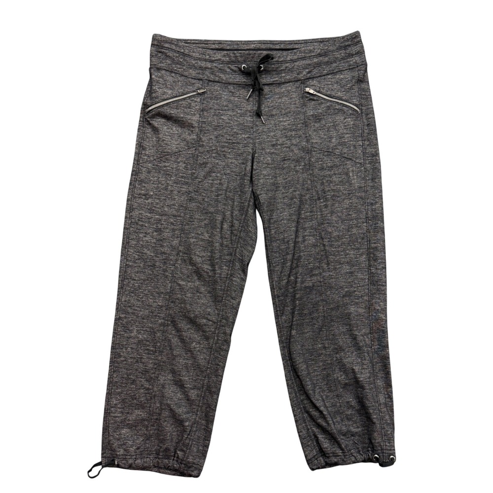 Athleta Cropped Pants Womens Medium Gray Space Dye Drawstring Bungee Activewear